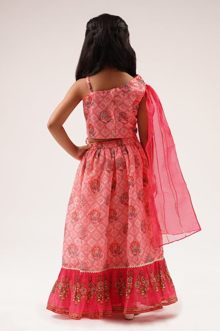Lil Drama Floral Print Frilled Lehenga Set 