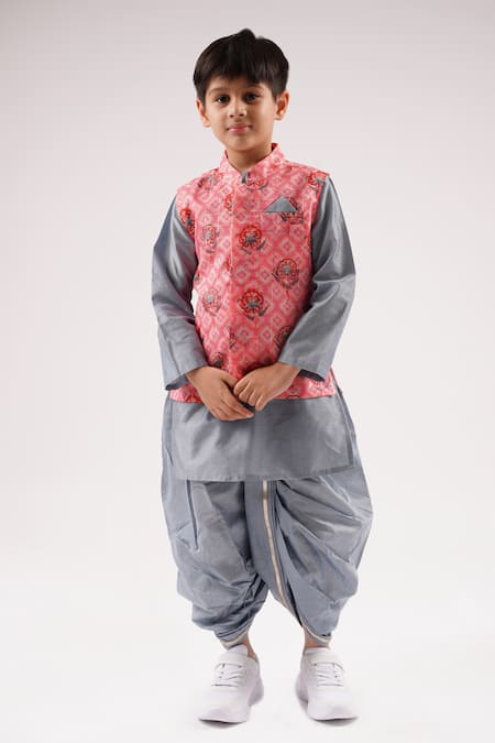 LIL DRAMA Floral Print Bundi Kurta Set 