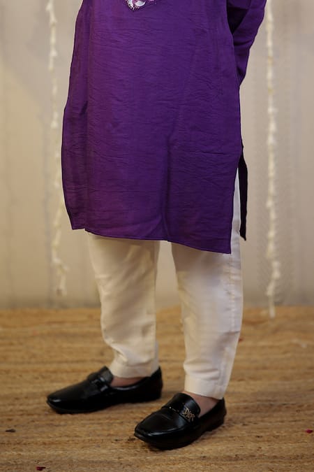 Buy_Tiny Colour_Purple Cotton, Silk Embroidery Floral Block Print Kurta With Pyjama 