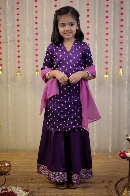 TINY COLOR Bandhej Printed Kurta & Sharara Set 