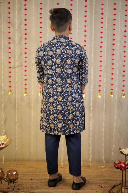 Tiny Colour Cotton Silk Block Print Kurta With Pant 