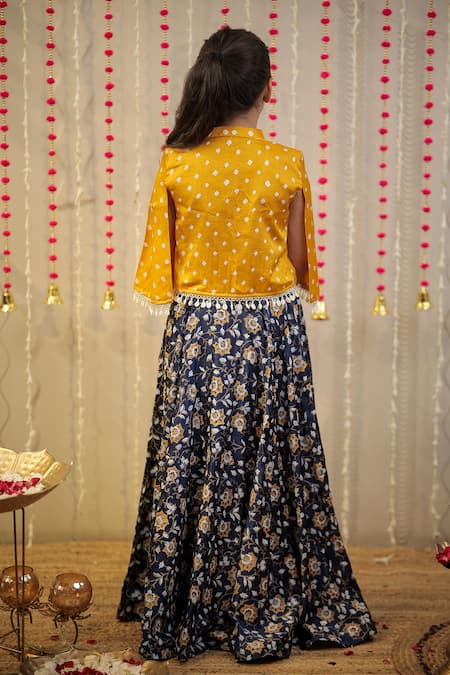 Tiny Colour Bandhej Embroidered Cape & Lehenga Set 