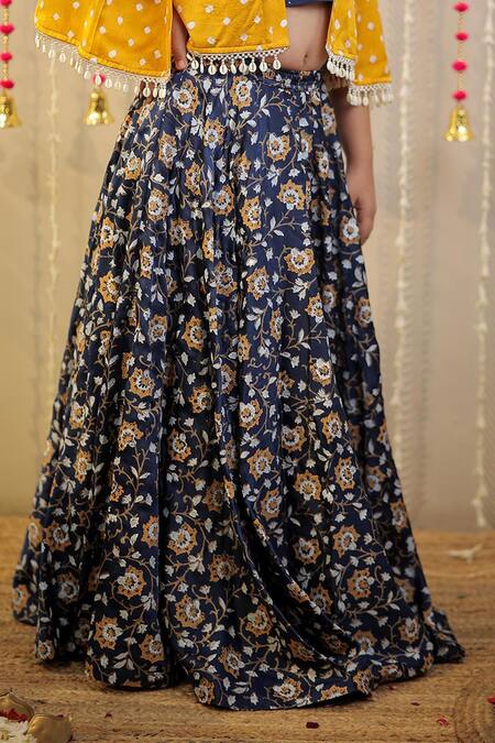 Buy_Tiny Colour_Blue Muslin, Modal Pearls Bandhej Embroidered Cape And Lehenga Set 