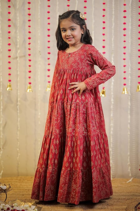 TINY COLOR Floral Block Print Tiered Kurta 