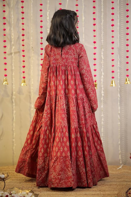 Tiny Colour Floral Block Print Tiered Kurta 