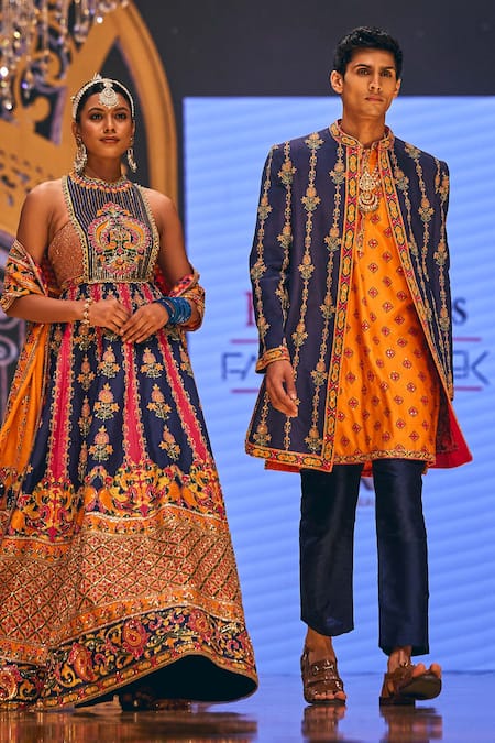 Shop The Royaleum Multi Color Silk Embroidery Tahir Hand Jacket With Kurta Set at Aza Fashions Shop_The Royaleum_Multi Color Silk Embroidery Tahir Hand Jacket With Kurta Set _at_Aza_Fashions