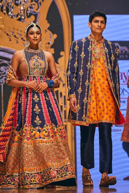 The Royaleum Multi Color Silk Embroidery Tahir Hand Jacket With Kurta Set Online at Aza Fashions The Royaleum_Multi Color Silk Embroidery Tahir Hand Jacket With Kurta Set _Online_at_Aza_Fashions