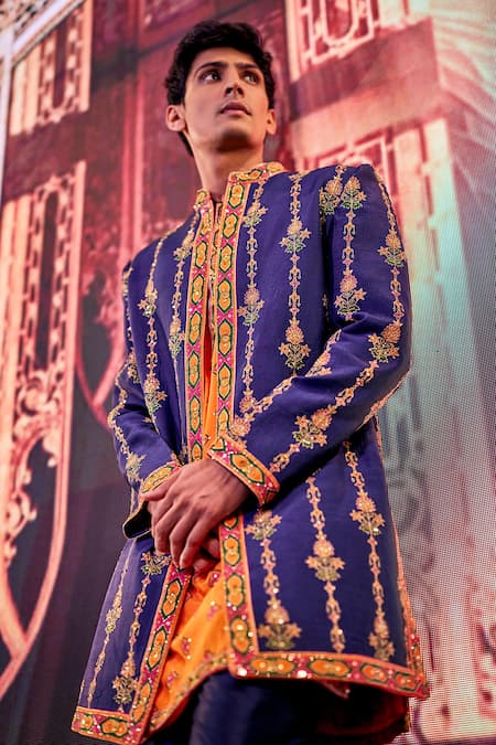 Buy The Royaleum Multi Color Silk Embroidery Tahir Hand Jacket With Kurta Set Online at Aza Fashions Buy_The Royaleum_Multi Color Silk Embroidery Tahir Hand Jacket With Kurta Set _Online_at_Aza_Fashions