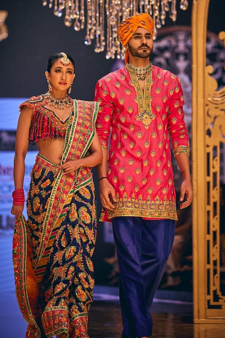 The Royaleum Pink Silk Embroidery Zain Hand Kurta With Pant Online at Aza Fashions The Royaleum_Pink Silk Embroidery Zain Hand Kurta With Pant _Online_at_Aza_Fashions