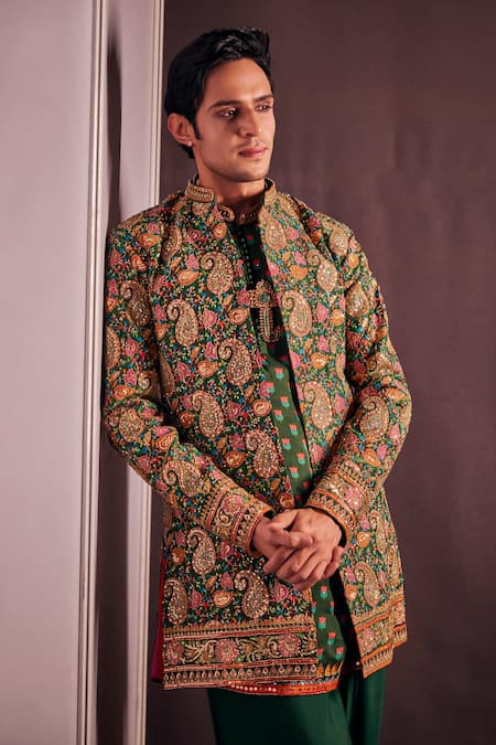 Buy The Royaleum Multi Color Silk Embroidery Tariq Hand Jacket With Kurta Set Online at Aza Fashions Buy_The Royaleum_Multi Color Silk Embroidery Tariq Hand Jacket With Kurta Set _Online_at_Aza_Fashions