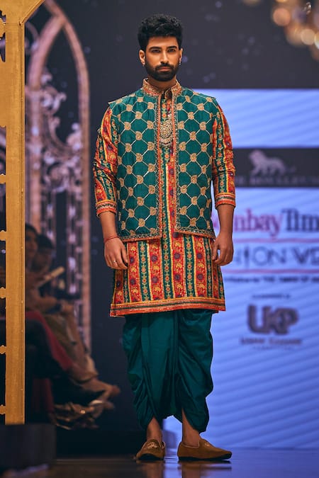 Shop The Royaleum Multi Color Silk Embroidery Hand Kurta Set With Bundi at Aza Fashions Shop_The Royaleum_Multi Color Silk Embroidery Hand Kurta Set With Bundi _at_Aza_Fashions