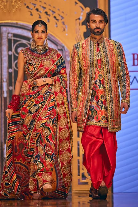 Shop The Royaleum Multi Color Silk Embroidery Umer Hand Jacket With Kurta Set at Aza Fashions Shop_The Royaleum_Multi Color Silk Embroidery Umer Hand Jacket With Kurta Set _at_Aza_Fashions