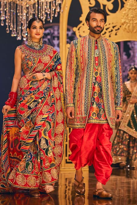 The Royaleum Multi Color Silk Embroidery Umer Hand Jacket With Kurta Set Online at Aza Fashions The Royaleum_Multi Color Silk Embroidery Umer Hand Jacket With Kurta Set _Online_at_Aza_Fashions