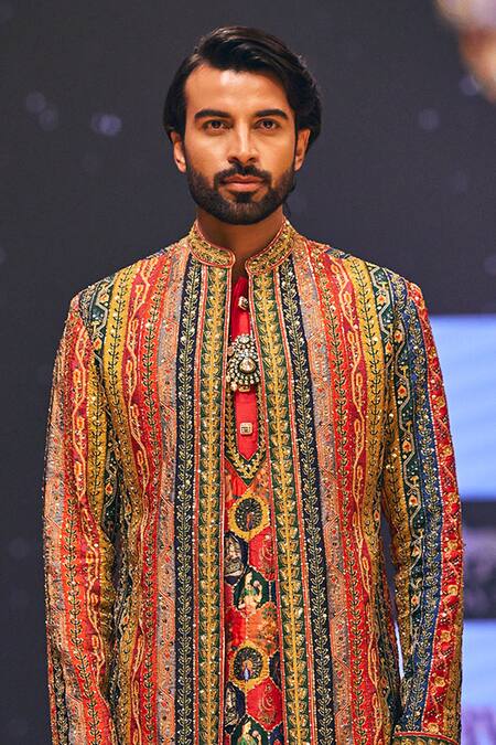 Shop The Royaleum Multi Color Silk Embroidery Umer Hand Jacket With Kurta Set Online at Aza Fashions Shop_The Royaleum_Multi Color Silk Embroidery Umer Hand Jacket With Kurta Set _Online_at_Aza_Fashions