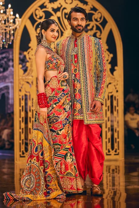 The Royaleum Multi Color Silk Embroidery Umer Hand Jacket With Kurta Set at Aza Fashions The Royaleum_Multi Color Silk Embroidery Umer Hand Jacket With Kurta Set _at_Aza_Fashions