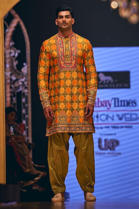 Shop The Royaleum Multi Color Silk Embroidery Ayaz Hand Kurta With Pant at Aza Fashions Shop_The Royaleum_Multi Color Silk Embroidery Ayaz Hand Kurta With Pant _at_Aza_Fashions