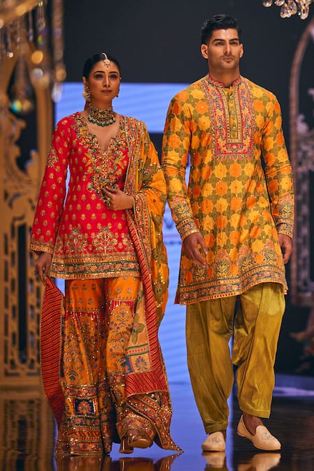 The Royaleum Multi Color Silk Embroidery Ayaz Hand Kurta With Pant Online at Aza Fashions The Royaleum_Multi Color Silk Embroidery Ayaz Hand Kurta With Pant _Online_at_Aza_Fashions