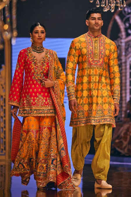 Buy The Royaleum Multi Color Silk Embroidery Ayaz Hand Kurta With Pant Online at Aza Fashions Buy_The Royaleum_Multi Color Silk Embroidery Ayaz Hand Kurta With Pant _Online_at_Aza_Fashions