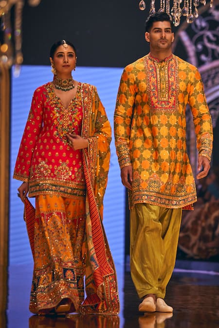 Shop The Royaleum Multi Color Silk Embroidery Ayaz Hand Kurta With Pant Online at Aza Fashions Shop_The Royaleum_Multi Color Silk Embroidery Ayaz Hand Kurta With Pant _Online_at_Aza_Fashions