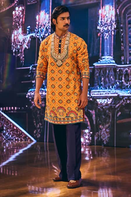 Shop The Royaleum Multi Color Silk Embroidery Yasir Hand Kurta With Pant at Aza Fashions Shop_The Royaleum_Multi Color Silk Embroidery Yasir Hand Kurta With Pant _at_Aza_Fashions