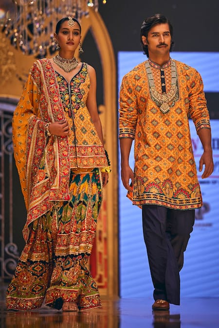 The Royaleum Multi Color Silk Embroidery Yasir Hand Kurta With Pant Online at Aza Fashions The Royaleum_Multi Color Silk Embroidery Yasir Hand Kurta With Pant _Online_at_Aza_Fashions