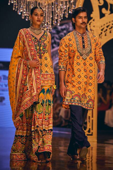 Buy The Royaleum Multi Color Silk Embroidery Yasir Hand Kurta With Pant Online at Aza Fashions Buy_The Royaleum_Multi Color Silk Embroidery Yasir Hand Kurta With Pant _Online_at_Aza_Fashions