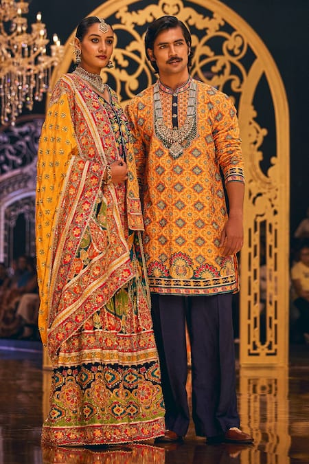 Shop The Royaleum Multi Color Silk Embroidery Yasir Hand Kurta With Pant Online at Aza Fashions Shop_The Royaleum_Multi Color Silk Embroidery Yasir Hand Kurta With Pant _Online_at_Aza_Fashions