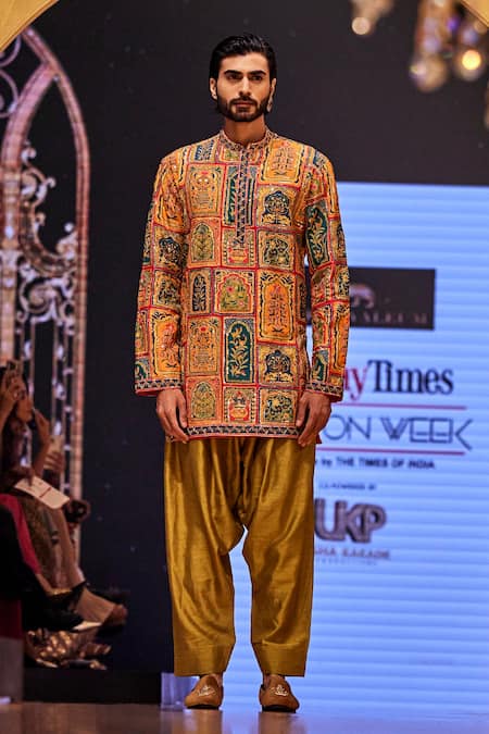 Shop The Royaleum Multi Color Silk Embroidery Naeem Hand Kurta With Pant at Aza Fashions Shop_The Royaleum_Multi Color Silk Embroidery Naeem Hand Kurta With Pant _at_Aza_Fashions
