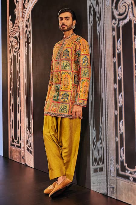 The Royaleum Multi Color Silk Embroidery Naeem Hand Kurta With Pant Online at Aza Fashions The Royaleum_Multi Color Silk Embroidery Naeem Hand Kurta With Pant _Online_at_Aza_Fashions