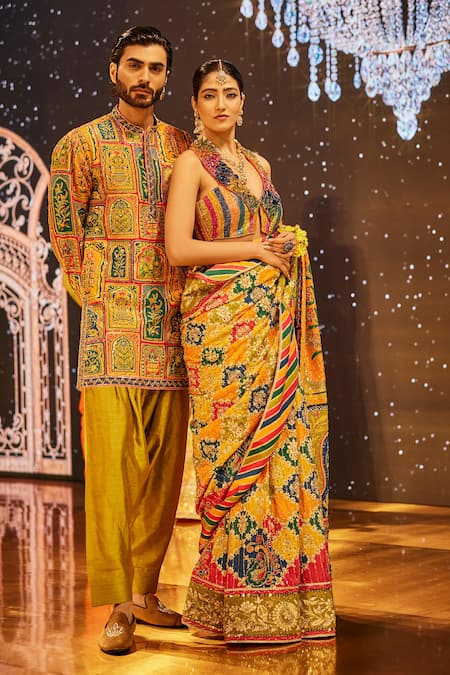 Buy The Royaleum Multi Color Silk Embroidery Naeem Hand Kurta With Pant Online at Aza Fashions Buy_The Royaleum_Multi Color Silk Embroidery Naeem Hand Kurta With Pant _Online_at_Aza_Fashions