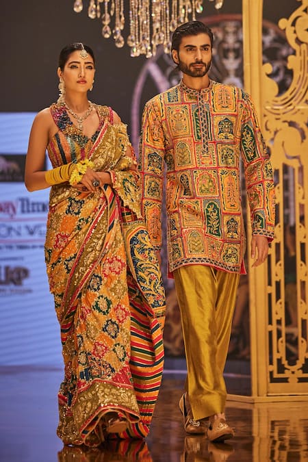 The Royaleum Multi Color Silk Embroidery Naeem Hand Kurta With Pant at Aza Fashions The Royaleum_Multi Color Silk Embroidery Naeem Hand Kurta With Pant _at_Aza_Fashions