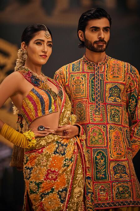 Shop The Royaleum Multi Color Silk Embroidery Naeem Hand Kurta With Pant Shop_The Royaleum_Multi Color Silk Embroidery Naeem Hand Kurta With Pant