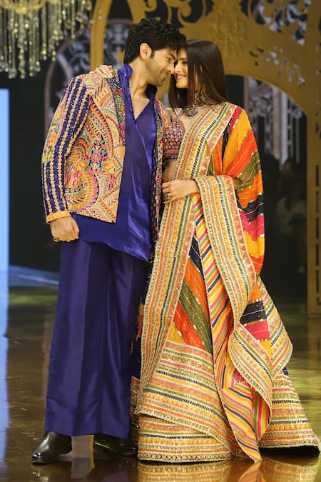 Shop The Royaleum Blue Silk Embroidery Taha Hand Jacket With Kurta Set at Aza Fashions Shop_The Royaleum_Blue Silk Embroidery Taha Hand Jacket With Kurta Set _at_Aza_Fashions