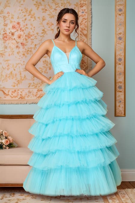 Samyukta Singhania Blue Tulle Ruffles Sweetheart Dancing Daffodil Gown 