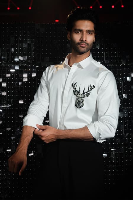 Sanjana reddy Designs Cutdana Reindeer Embroidered Shirt 