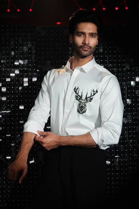 Buy Sanjana Reddy Designs White Cotton Embroidery Cutdana Reindeer Shirt Online at Aza Fashions Buy_Sanjana Reddy Designs_White Cotton Embroidery Cutdana Reindeer Shirt _Online_at_Aza_Fashions