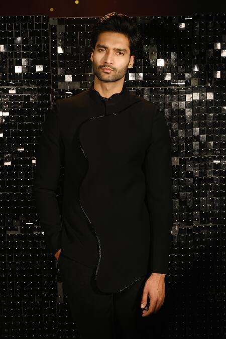 Buy Sanjana Reddy Designs Black Polyester Embroidery Curvy Sally Border Embellished Bandhgala With Trouser Online at Aza Fashions Buy_Sanjana Reddy Designs_Black Polyester Embroidery Curvy Sally Border Embellished Bandhgala With Trouser _Online_at_Aza_Fashions