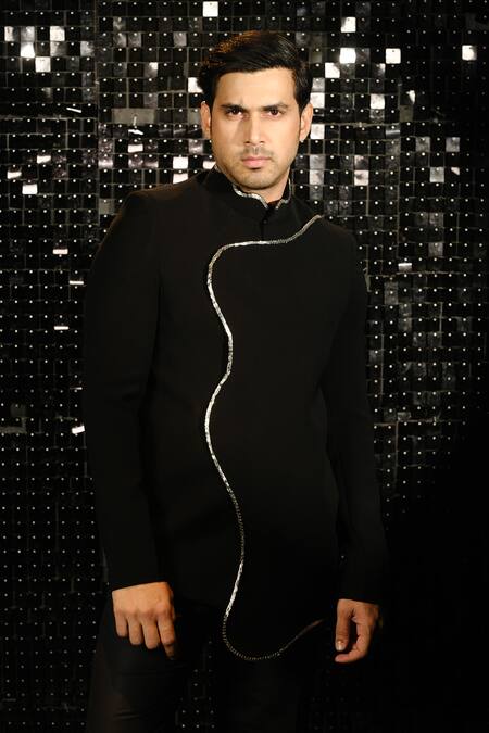 Buy Sanjana Reddy Designs Black Polyester Embroidery Curvy Sally Border Embellished Bandhgala With Trouser Online at Aza Fashions Buy_Sanjana Reddy Designs_Black Polyester Embroidery Curvy Sally Border Embellished Bandhgala With Trouser _Online_at_Aza_Fashions