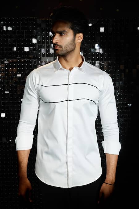 Shop Sanjana Reddy Designs White Cotton Cut Work Cutdana Parallel Line Embroidered Shirt at Aza Fashions Shop_Sanjana Reddy Designs_White Cotton Cut Work Cutdana Parallel Line Embroidered Shirt _at_Aza_Fashions