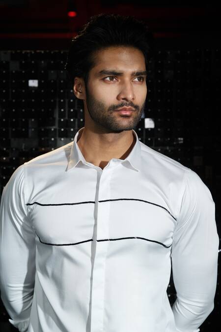 Sanjana Reddy Designs White Cotton Cut Work Cutdana Parallel Line Embroidered Shirt Online at Aza Fashions Sanjana Reddy Designs_White Cotton Cut Work Cutdana Parallel Line Embroidered Shirt _Online_at_Aza_Fashions