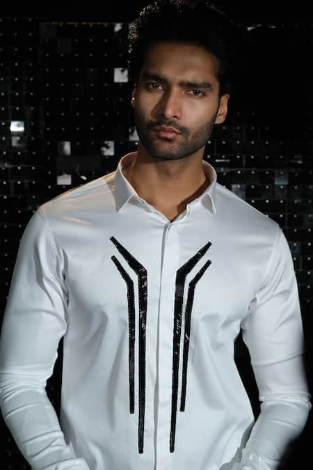 Shop Sanjana Reddy Designs Grey Stretchable Cotton Embroidered Salli Hand Shirt at Aza Fashions Shop_Sanjana Reddy Designs_Grey Stretchable Cotton Embroidered Salli Hand Shirt _at_Aza_Fashions