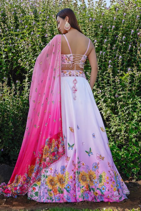 Shop Label Priyanka Kar Pink Satin, Crepe, Chiffon Tassels, Embroidery Hand Ombre Lehenga Blouse Set at Aza Fashions Shop_Label Priyanka Kar_Pink Satin, Crepe, Chiffon Tassels, Embroidery Hand Ombre Lehenga Blouse Set _at_Aza_Fashions