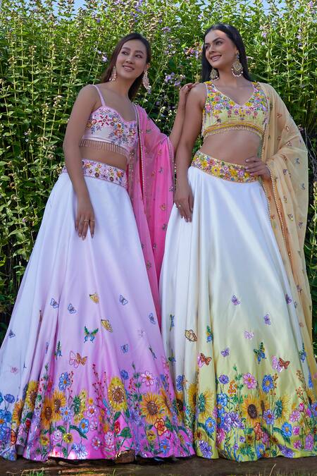 Label Priyanka Kar Pink Satin, Crepe, Chiffon Tassels, Embroidery Hand Ombre Lehenga Blouse Set Online at Aza Fashions Label Priyanka Kar_Pink Satin, Crepe, Chiffon Tassels, Embroidery Hand Ombre Lehenga Blouse Set _Online_at_Aza_Fashions