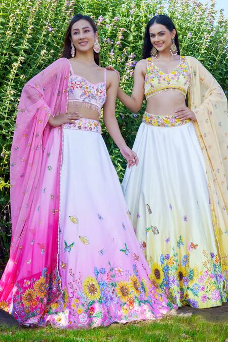 Buy Label Priyanka Kar Pink Satin, Crepe, Chiffon Tassels, Embroidery Hand Ombre Lehenga Blouse Set Online at Aza Fashions Buy_Label Priyanka Kar_Pink Satin, Crepe, Chiffon Tassels, Embroidery Hand Ombre Lehenga Blouse Set _Online_at_Aza_Fashions