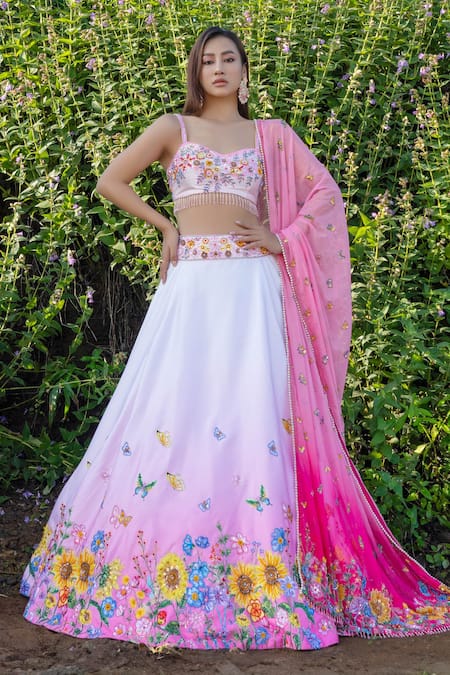 Shop Label Priyanka Kar Pink Satin, Crepe, Chiffon Tassels, Embroidery Hand Ombre Lehenga Blouse Set Online at Aza Fashions Shop_Label Priyanka Kar_Pink Satin, Crepe, Chiffon Tassels, Embroidery Hand Ombre Lehenga Blouse Set _Online_at_Aza_Fashions