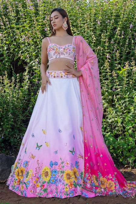 Label Priyanka Kar Pink Satin, Crepe, Chiffon Tassels, Embroidery Hand Ombre Lehenga Blouse Set at Aza Fashions Label Priyanka Kar_Pink Satin, Crepe, Chiffon Tassels, Embroidery Hand Ombre Lehenga Blouse Set _at_Aza_Fashions
