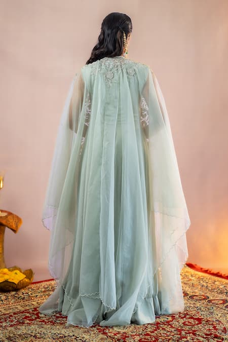 Aanchal Vijaywargi Meher Floral Embroidered Anarkali With Cape 