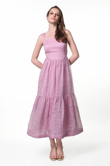 Shop Verano By Tanya Purple Organza, Crepe Sequins Square Neck Alexis Embroidered Dress Online at Aza Fashions Shop_Verano By Tanya_Purple Organza, Crepe Sequins Square Neck Alexis Embroidered Dress _Online_at_Aza_Fashions