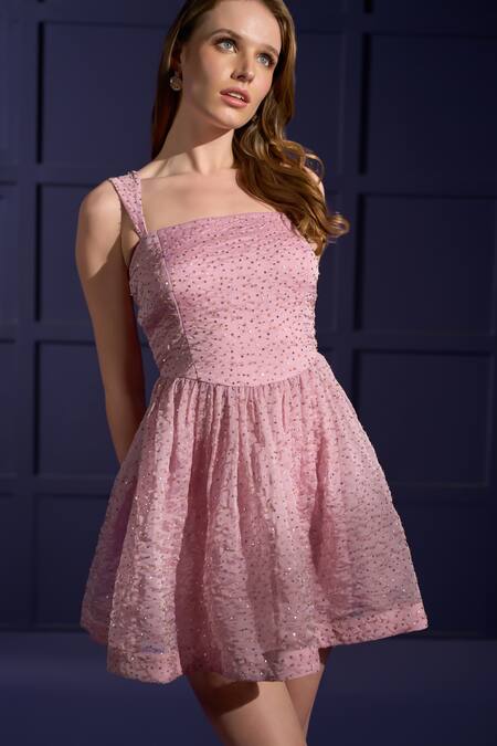 Buy Verano By Tanya Purple Organza, Crepe Sequins Square Neck Alexis Work Dress Online at Aza Fashions Buy_Verano By Tanya_Purple Organza, Crepe Sequins Square Neck Alexis Work Dress _Online_at_Aza_Fashions