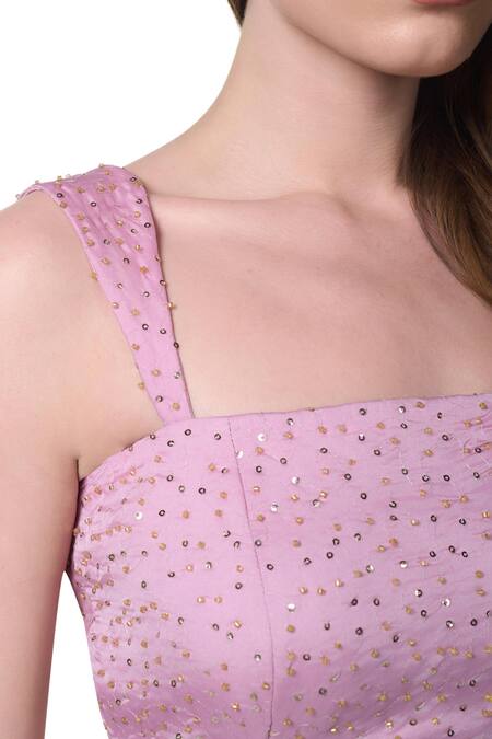 Buy Verano By Tanya Purple Organza, Crepe Sequins Square Neck Alexis Work Dress Buy_Verano By Tanya_Purple Organza, Crepe Sequins Square Neck Alexis Work Dress